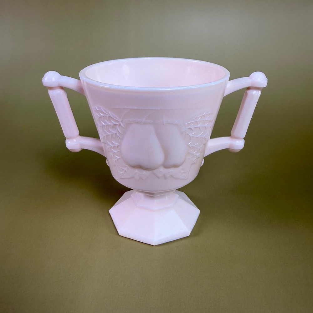 Jeannette Shell Pink Milk Glass Sugar & Creamer | BALT Pear Pattern - Picture 8 of 16